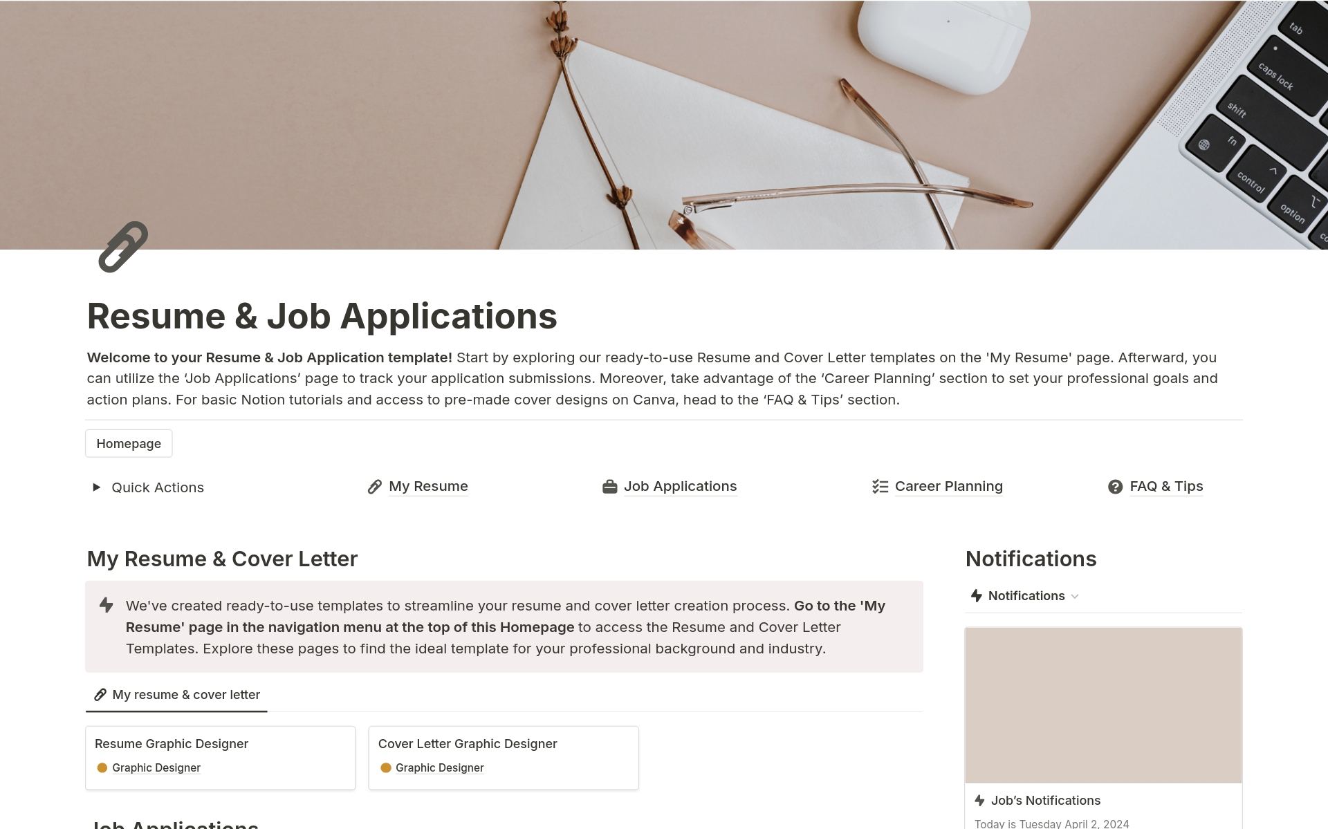 A template preview for Resume, Job Application Tracker, Career Planning