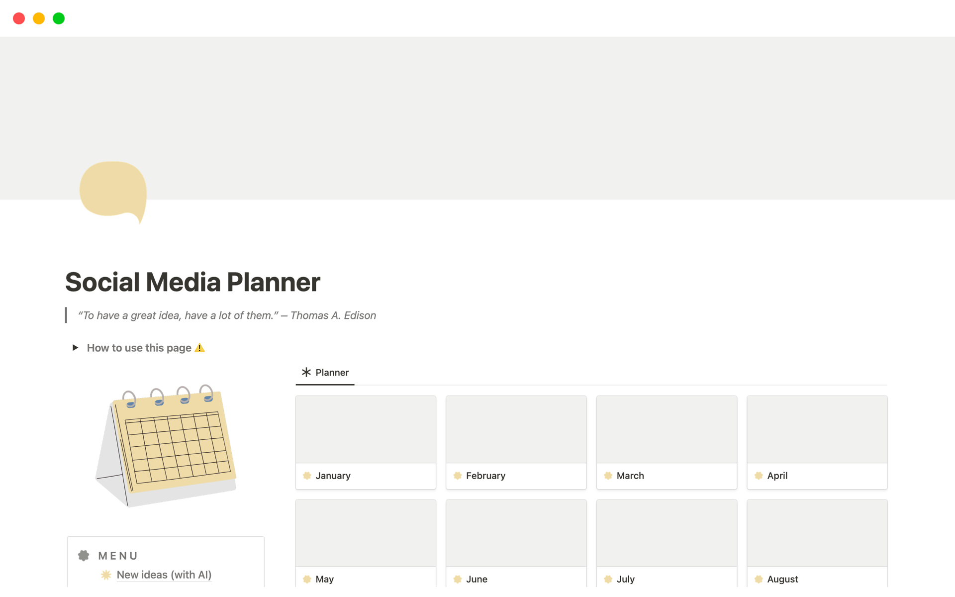 A template preview for Social Media Planner