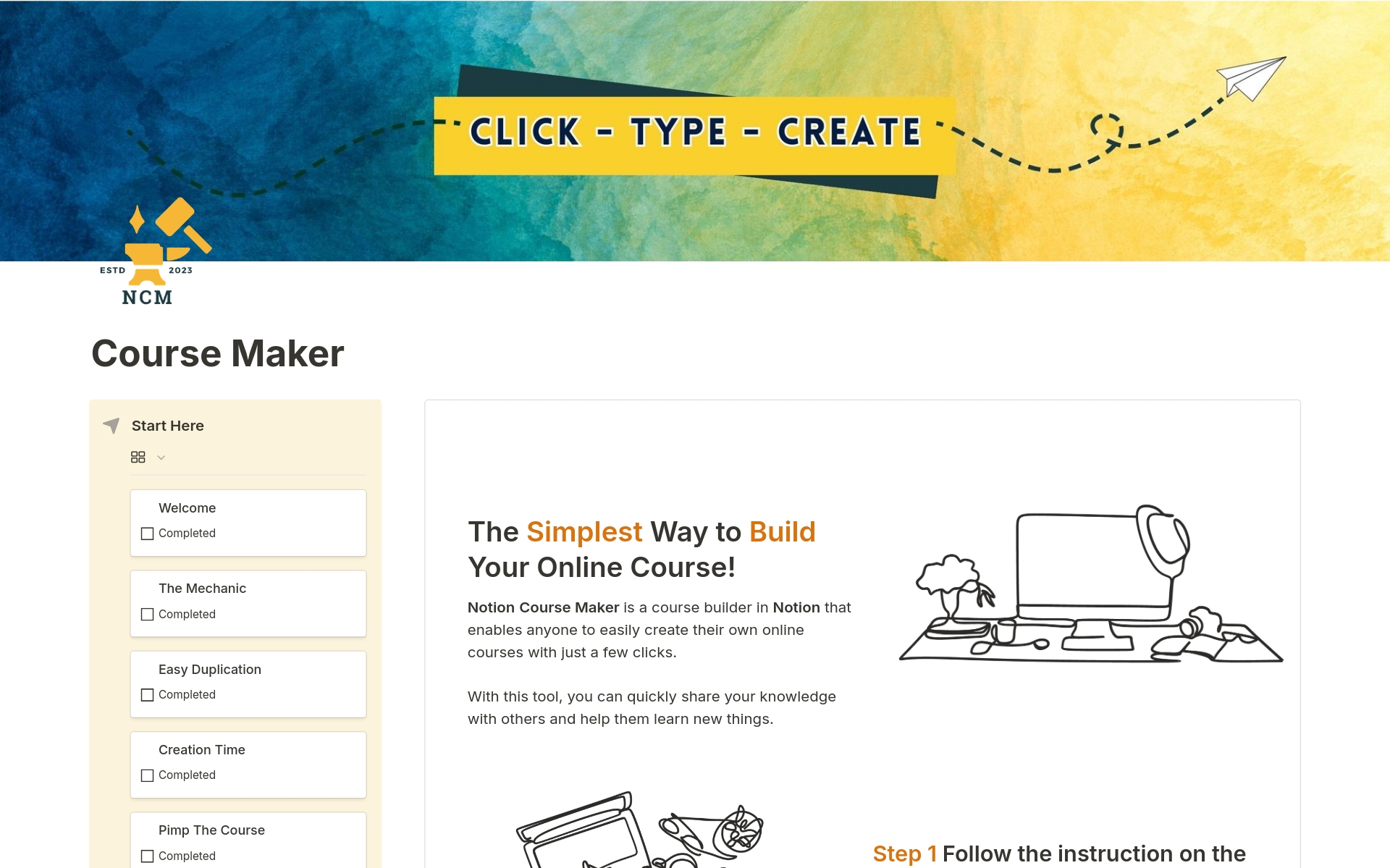 A template preview for Course Maker