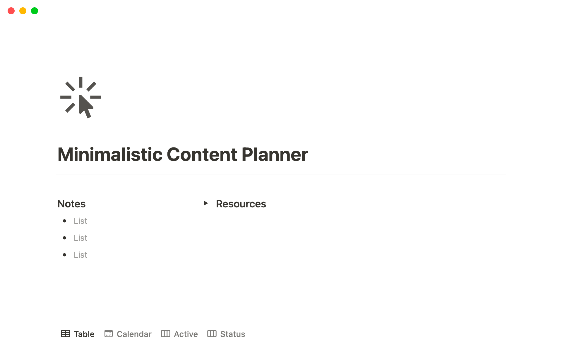 A template preview for Minimalistic Content Planner