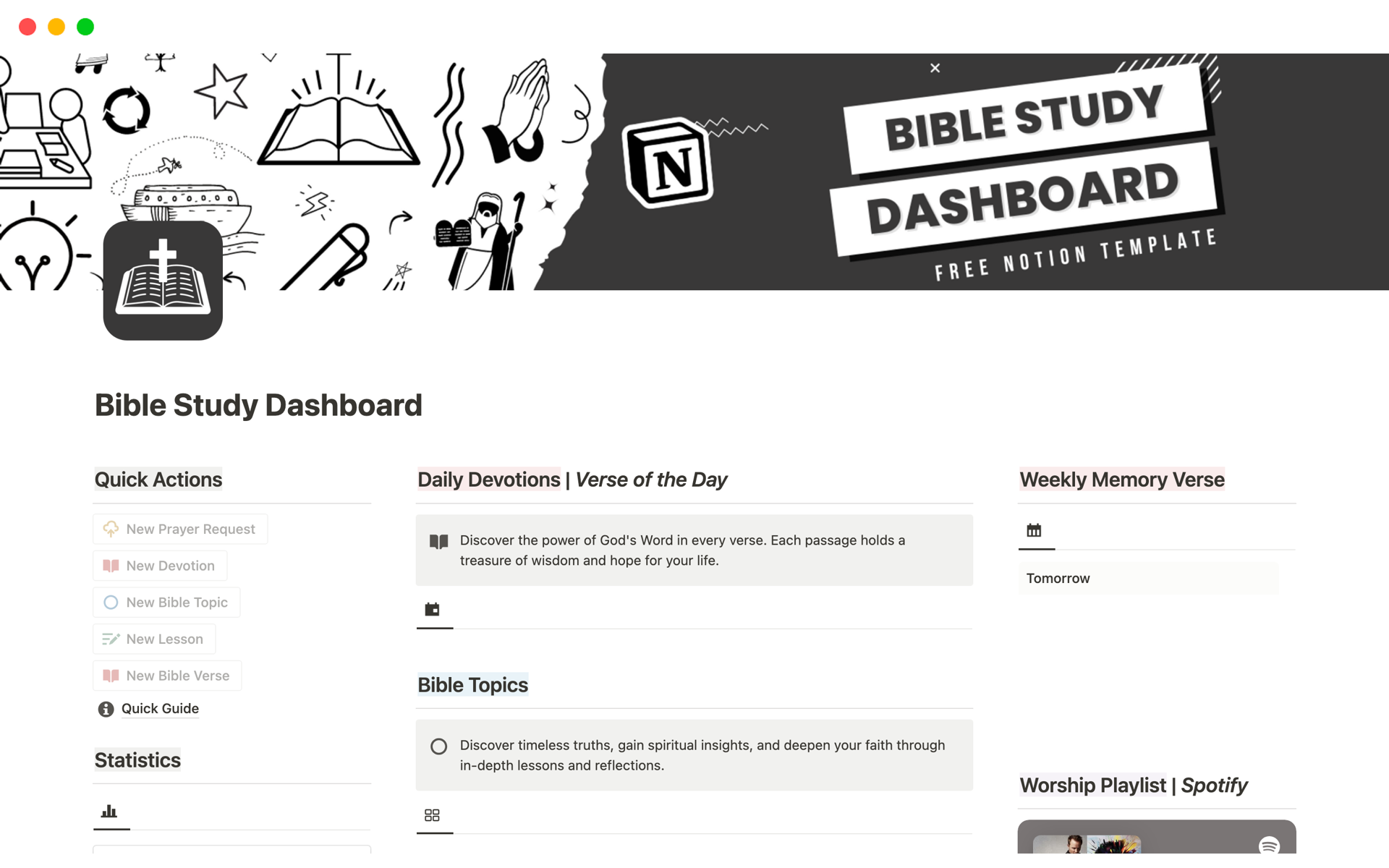 A template preview for Bible Study Dashboard