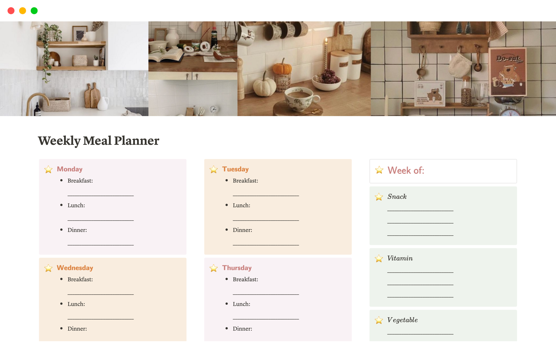 A template preview for Weekly Meal Planner