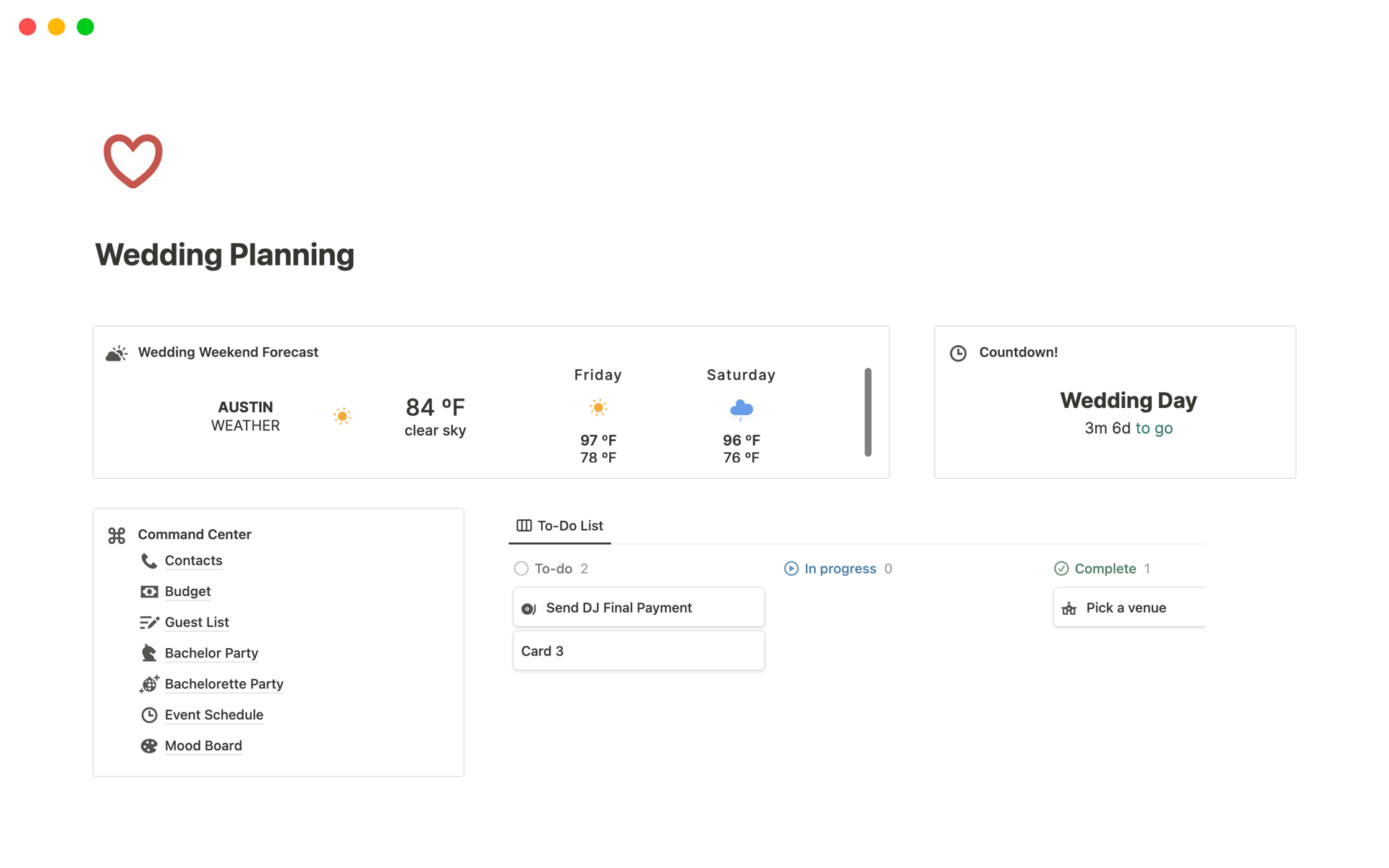 A template preview for Virtual Wedding Planner