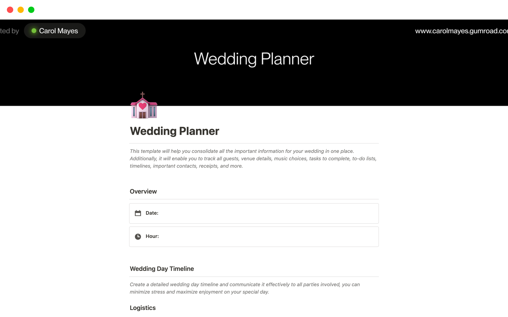 A template preview for Wedding Planner