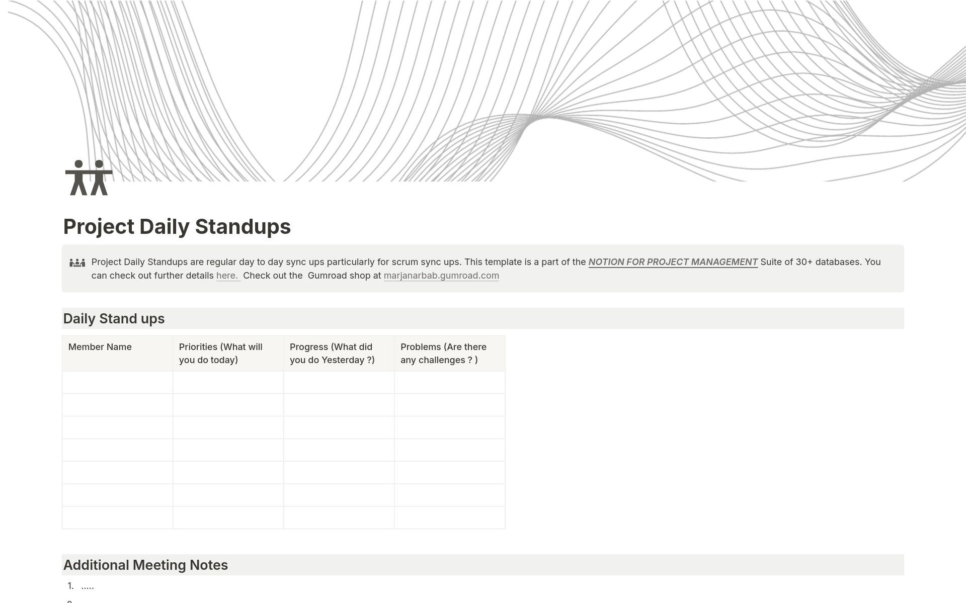 A template preview for Daily Standup for Project Teams