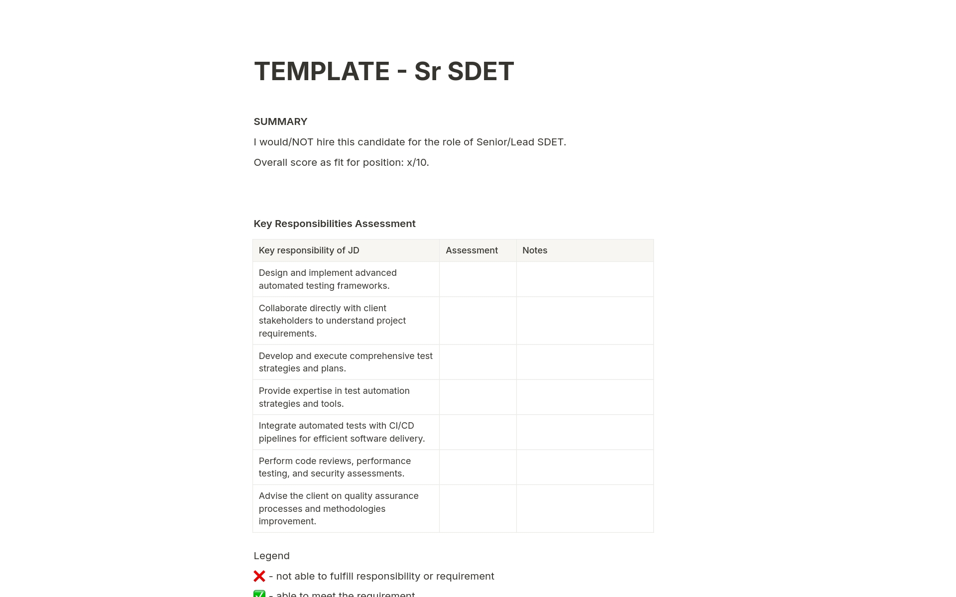 A template preview for Interview feedback