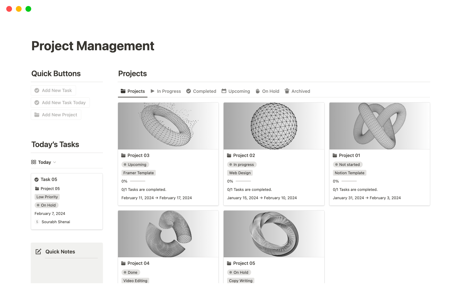 A template preview for Project Management