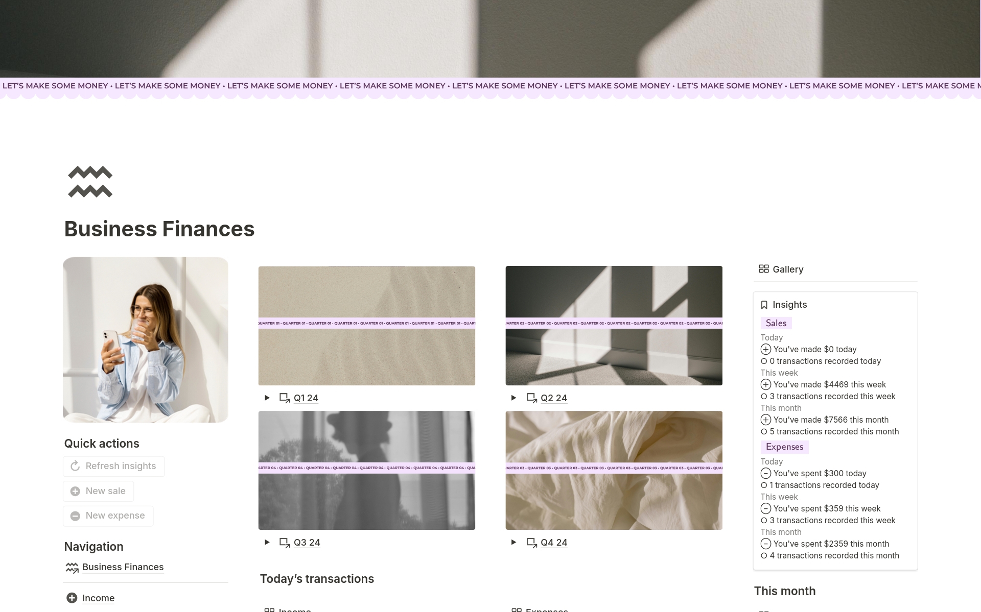 A template preview for Business finance tracker