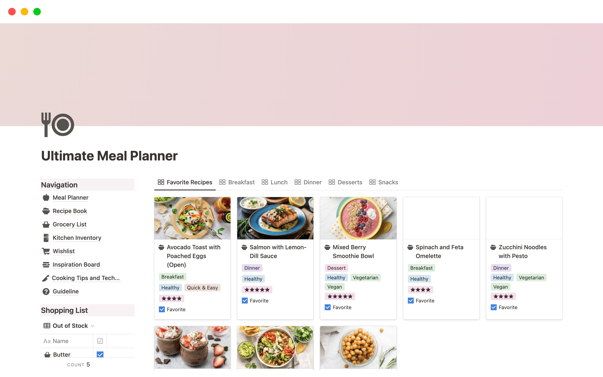 A template preview for Ultimate Meal Planner